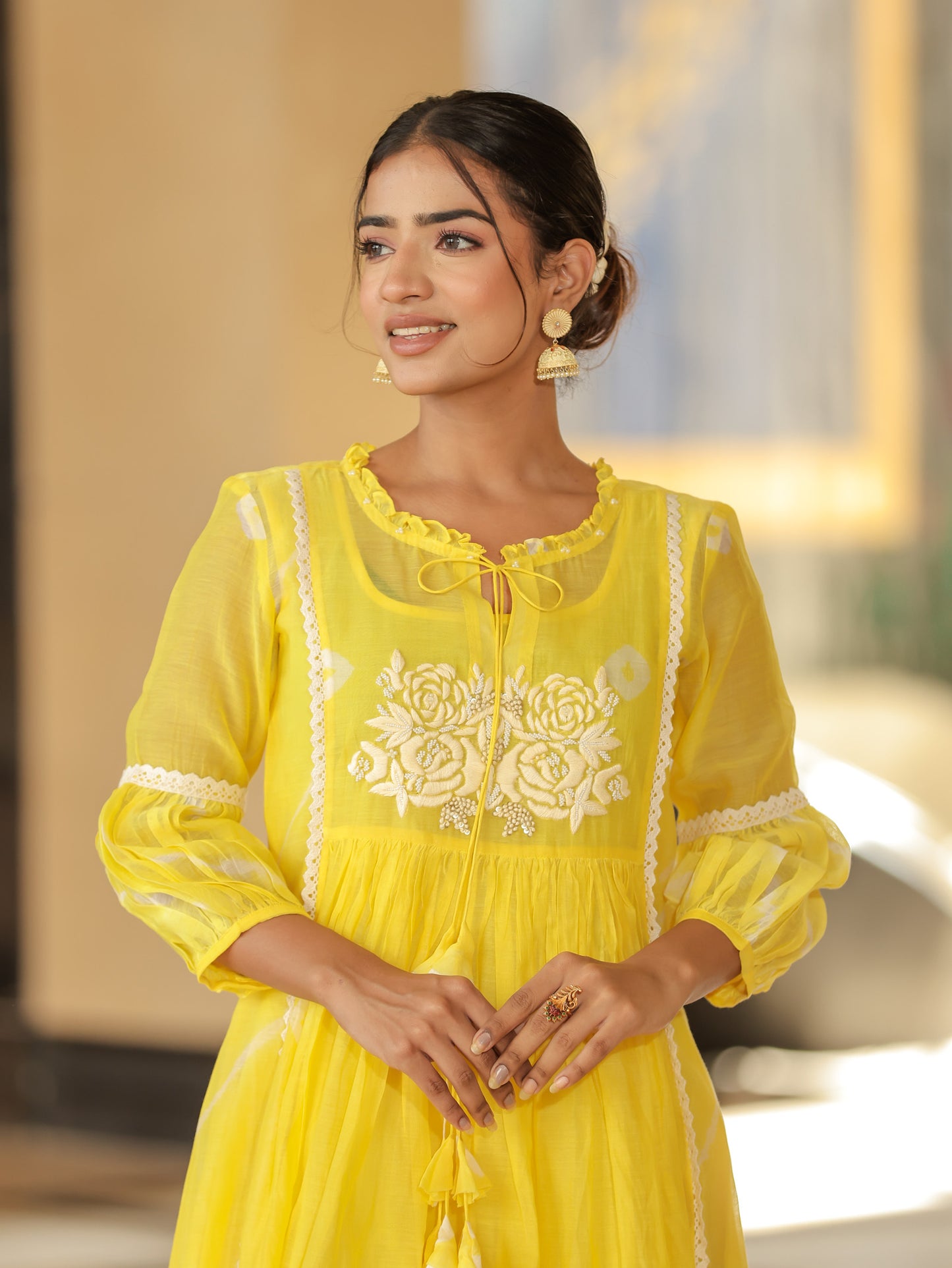 Resham Roses Yellow Kurta Set