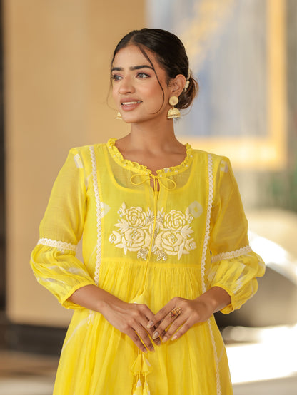 Resham Roses Yellow Kurta Set