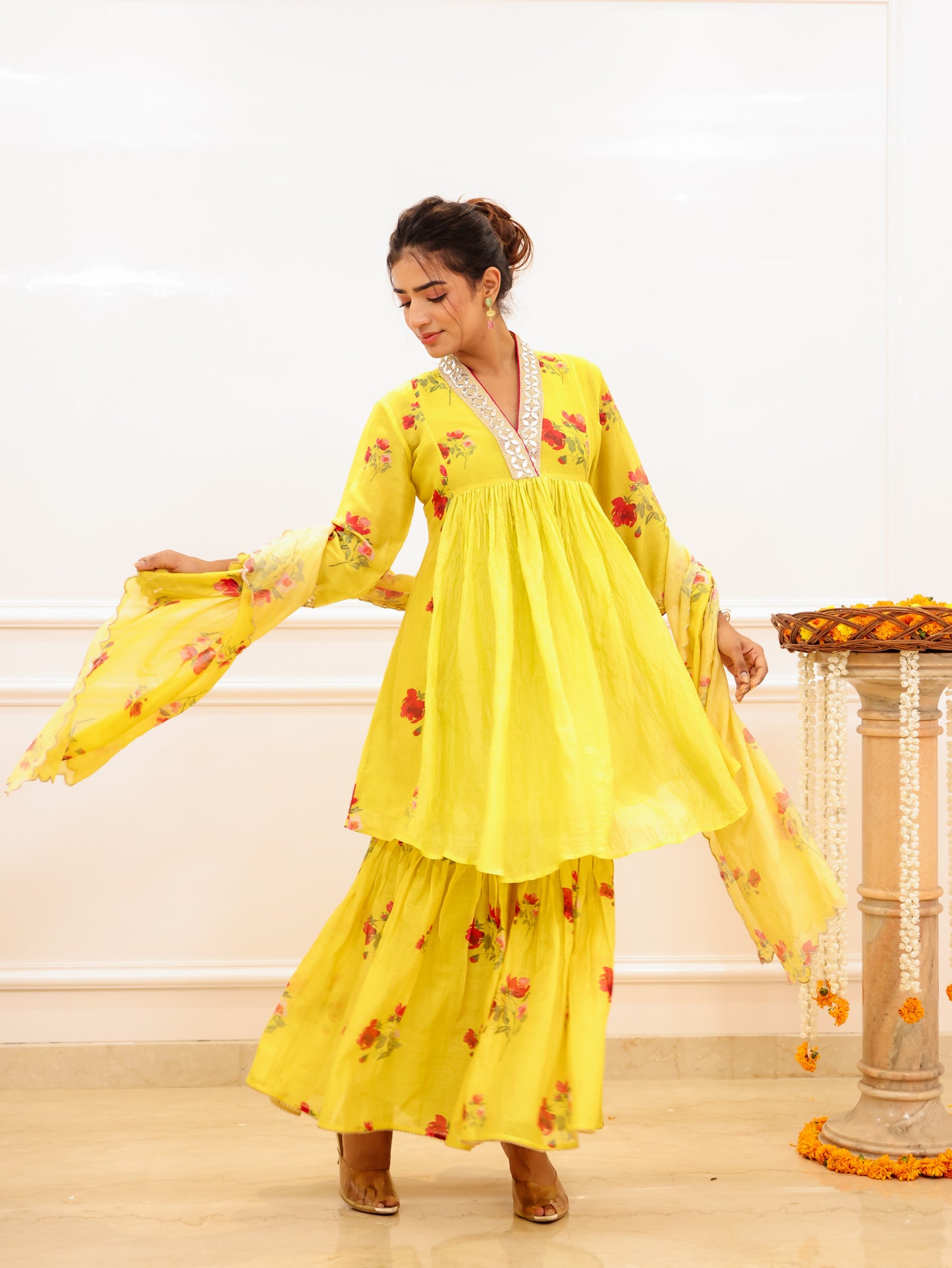 Yellow Floral Sharara Set