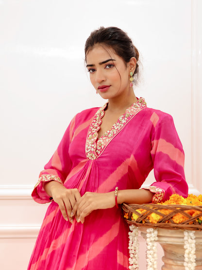 Fuchsia Pink Lehar Kurta Set