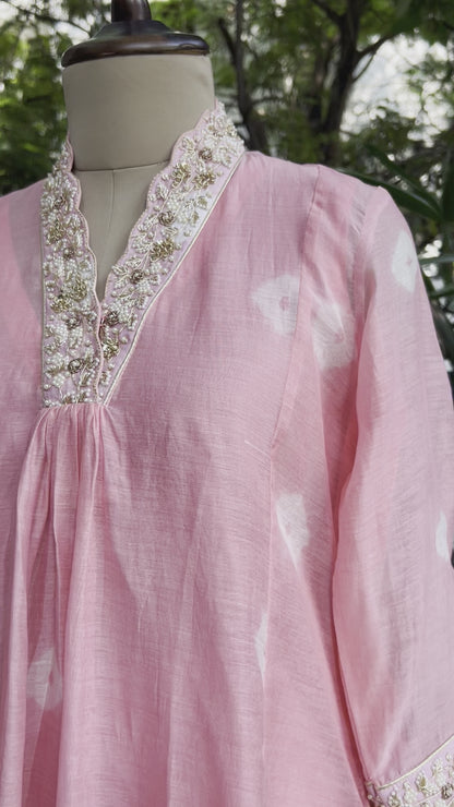 Pink Bhandej Pearl Kurta Set