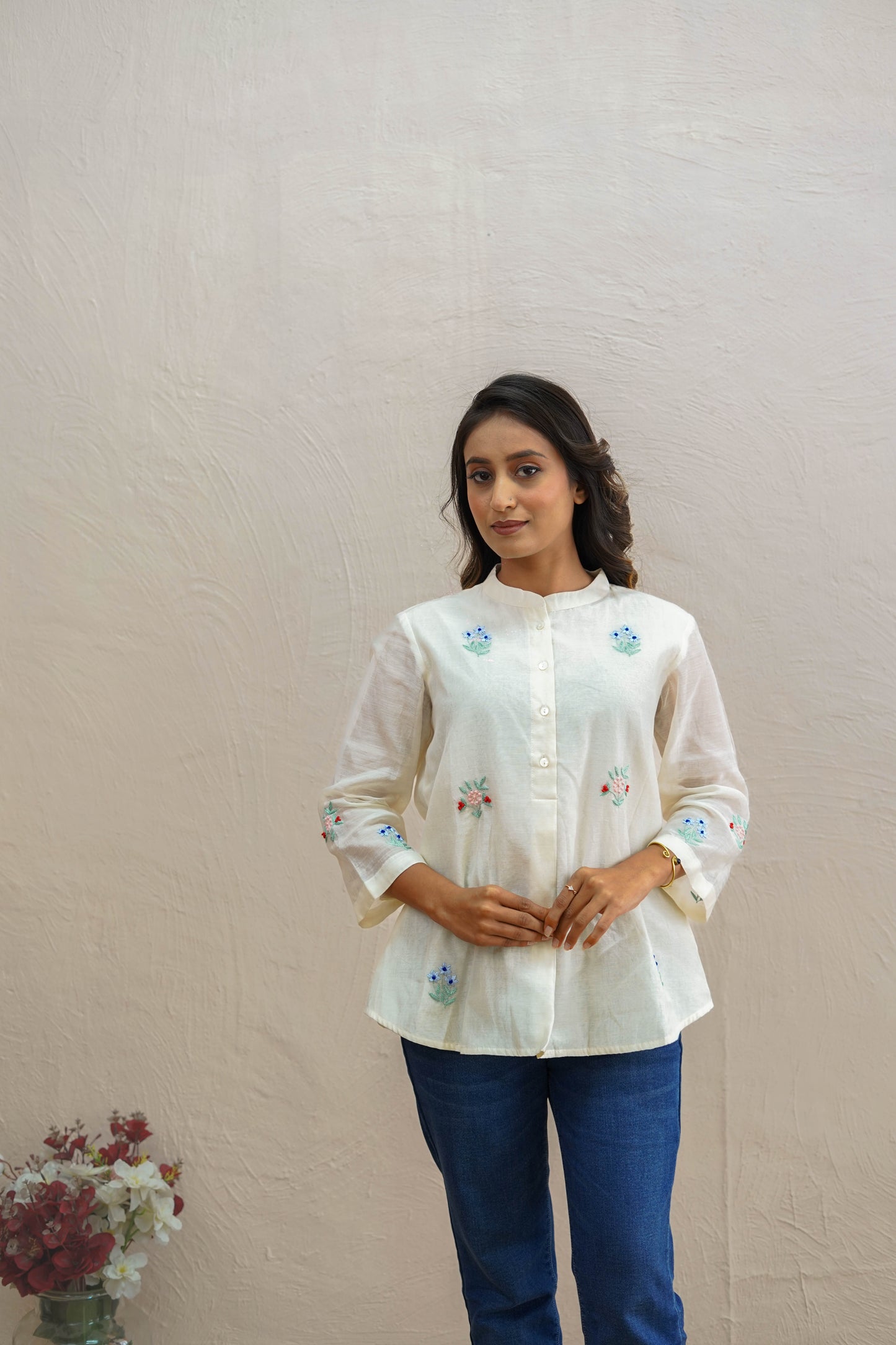 Hand-Embroidered Striped Cape Set